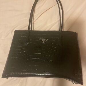 black faux leather shoulder bag